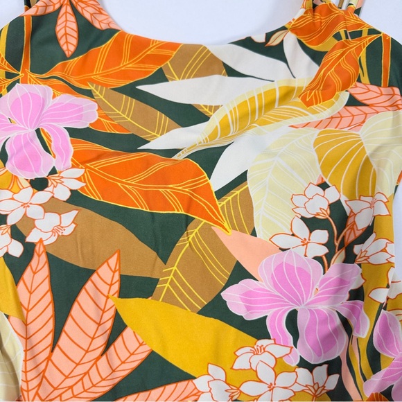 Aerie Womens Large Orange Tropical Floral Palm One Piece Full Coverage Swimsuit - Picture 3 of 7